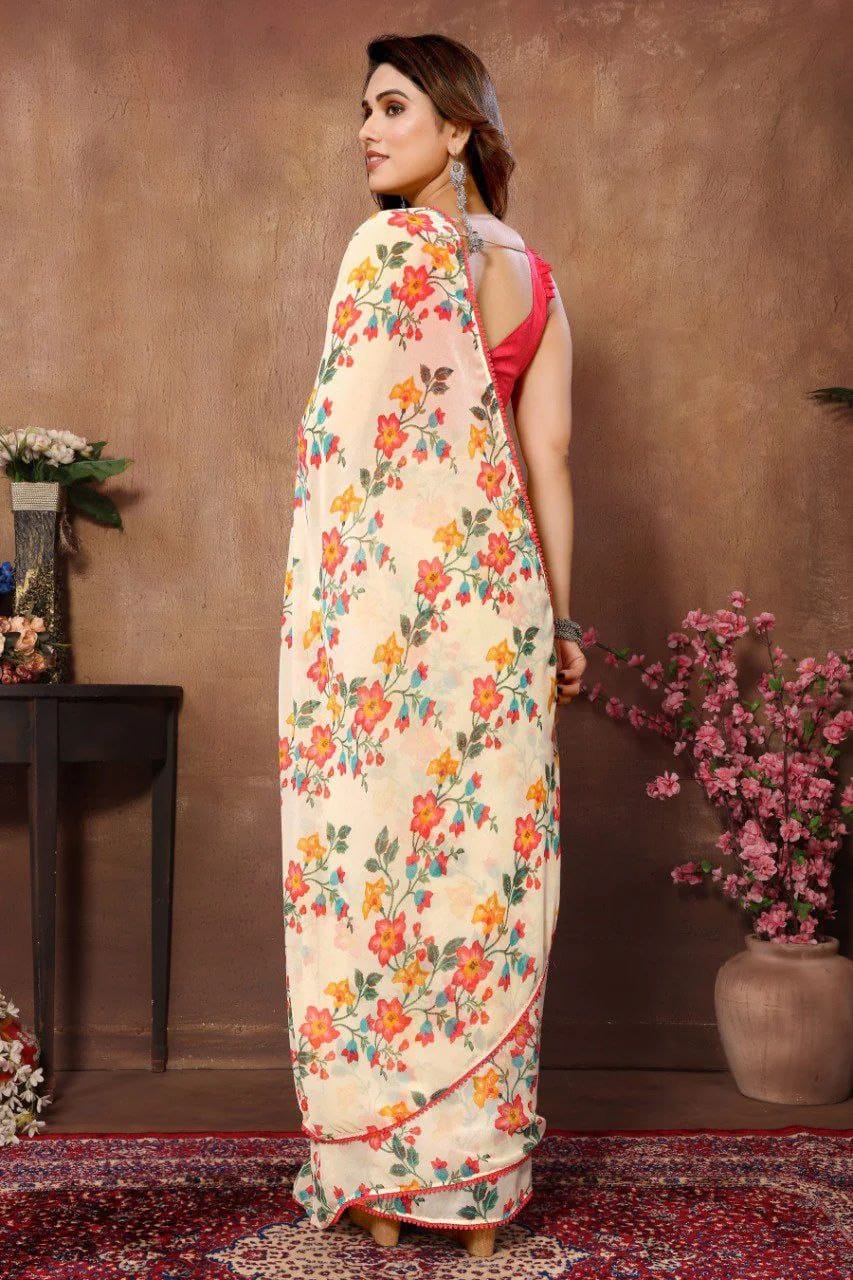 Women's Readymade Pleated Pre Drape Stitched Georgette - ANIBEY