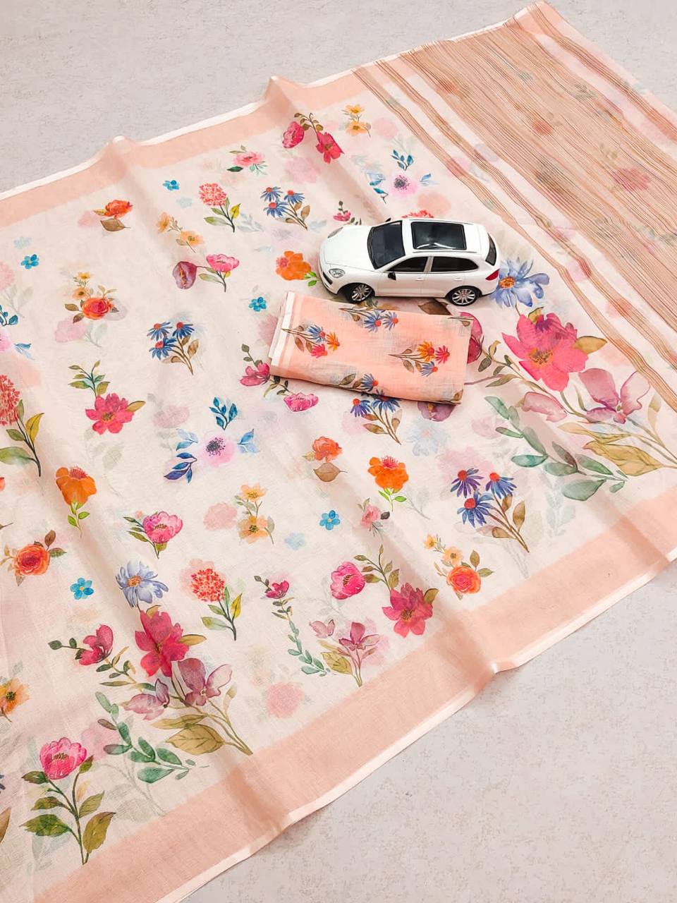 WONDERFUL LINEN COTTON DIGITAL PRINT SAREE WITH - ANIBEY