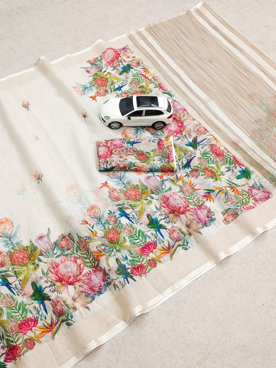 WONDERFUL LINEN COTTON DIGITAL PRINT SAREE WITH - ANIBEY