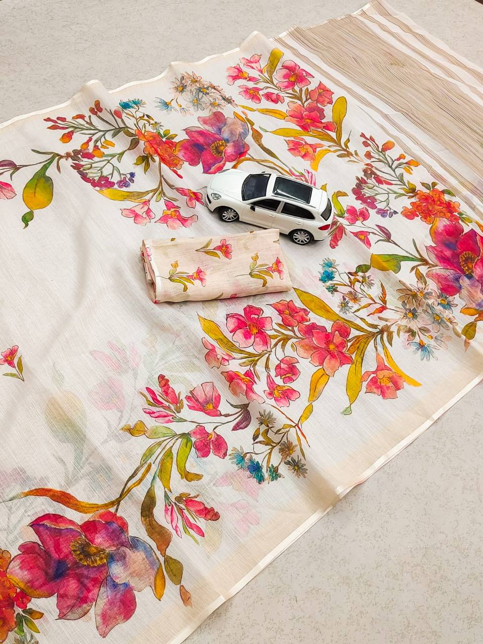 WONDERFUL LINEN COTTON DIGITAL PRINT SAREE WITH - ANIBEY