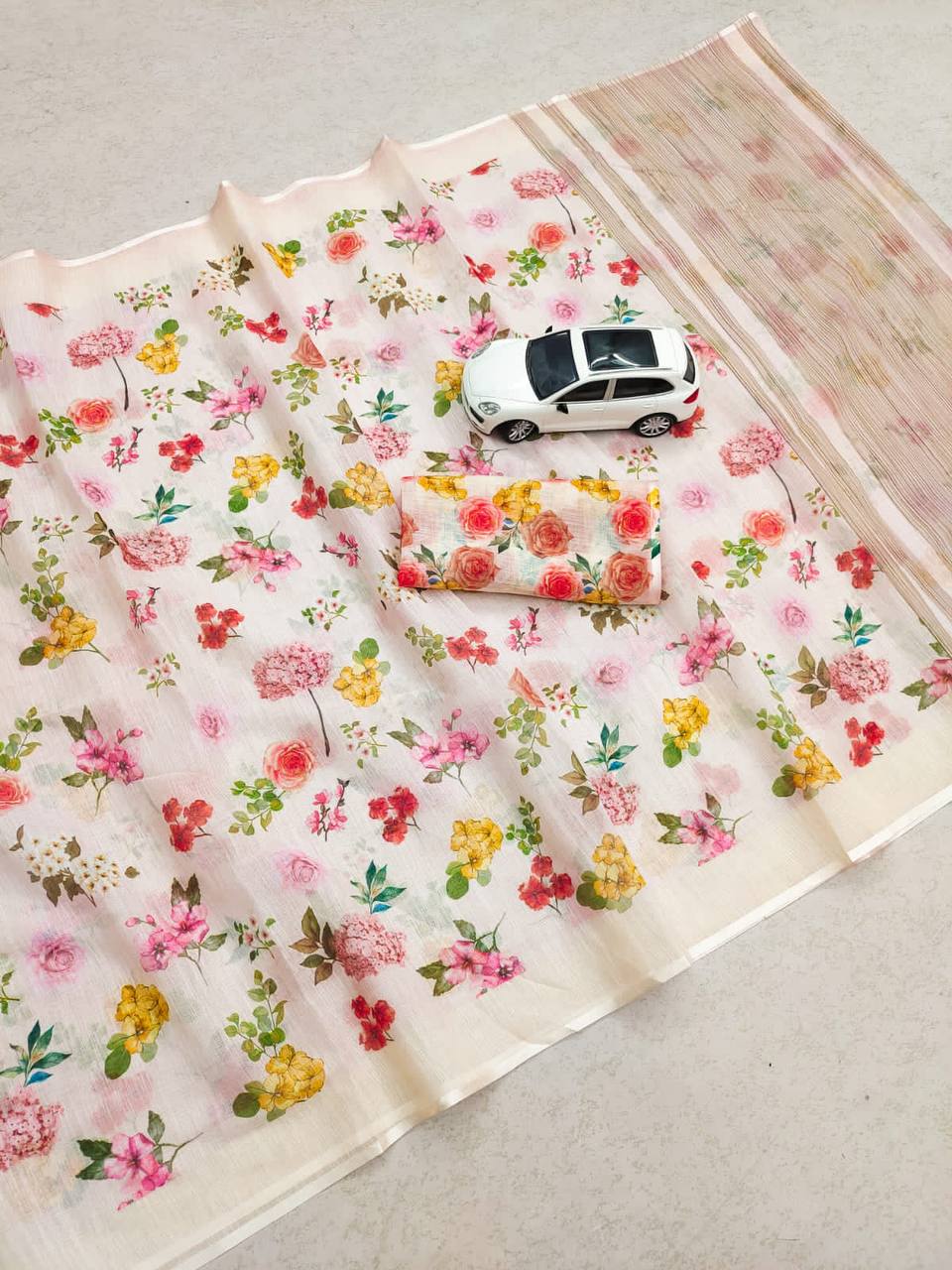 WONDERFUL LINEN COTTON DIGITAL PRINT SAREE WITH - ANIBEY