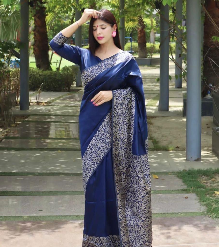 Buy SGF11- Women's Kanjivaram Soft Lichi Silk Saree With Blouse - ANIBEY
