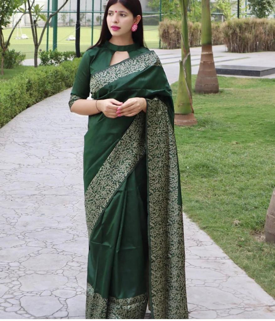 Buy SGF11- Women's Kanjivaram Soft Lichi Silk Saree With Blouse - ANIBEY