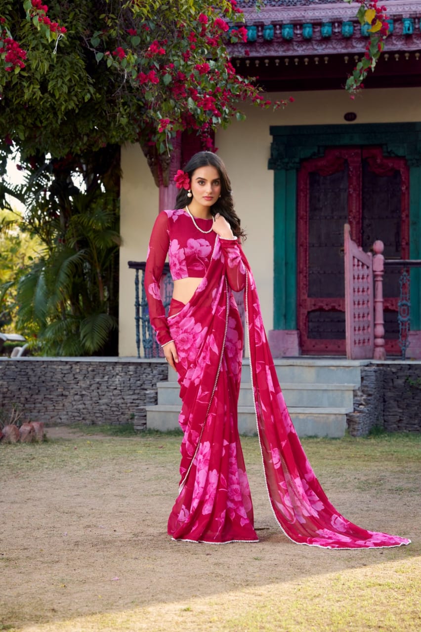 Buy Purple Floral Printed Chiffon Casual Wear Saree