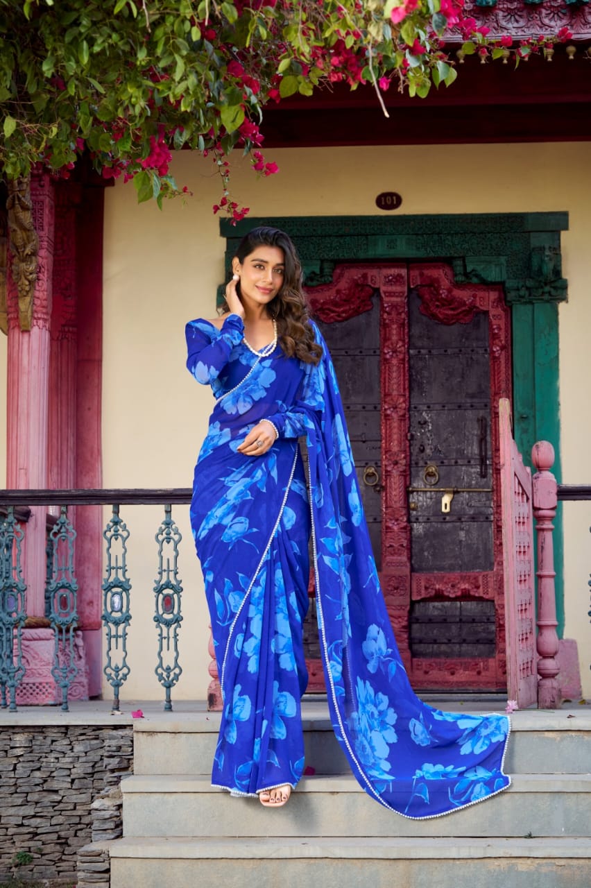 Buy Purple Floral Printed Chiffon Casual Wear Saree