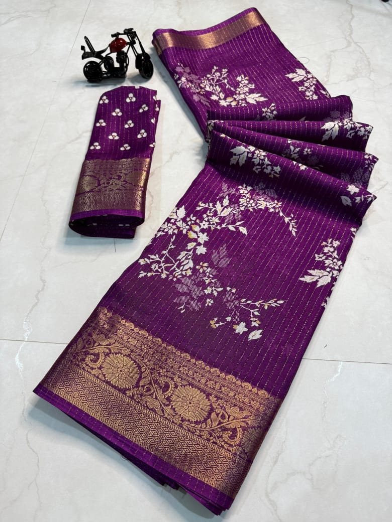 Buy SATIKA VASTRAM Tussar Silk Saree Kalamkari Floral Print Zari Weaving Contrast Border