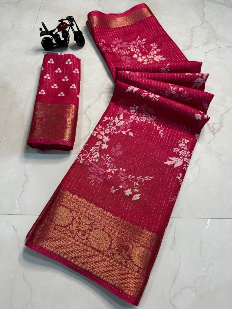 Buy SATIKA VASTRAM Tussar Silk Saree Kalamkari Floral Print Zari Weaving Contrast Border