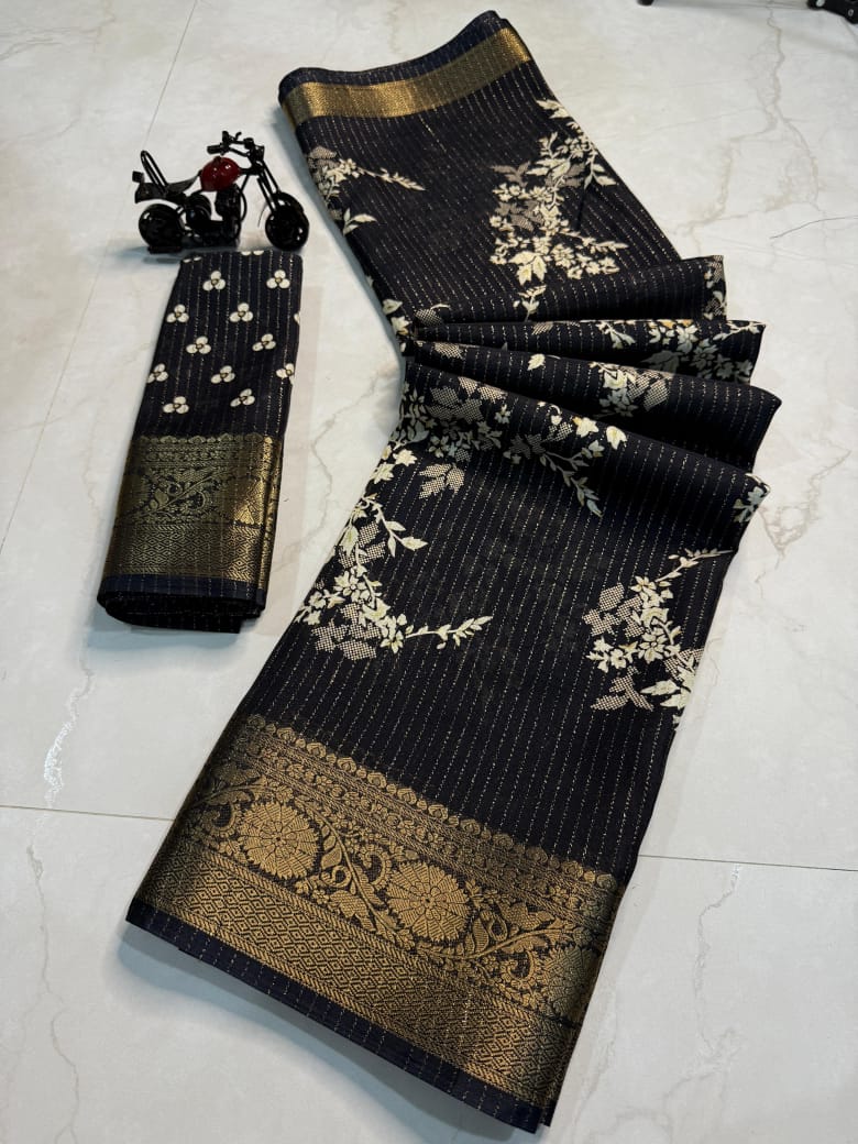 Buy SATIKA VASTRAM Tussar Silk Saree Kalamkari Floral Print Zari Weaving Contrast Border