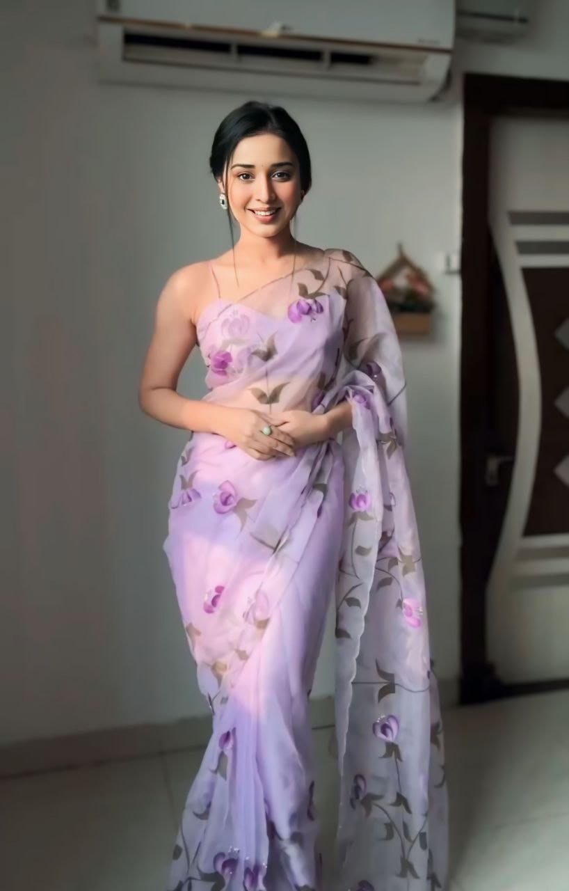 WOMEN'S PURE GEORGETT CLEAR TO WEAR SAREE WITH