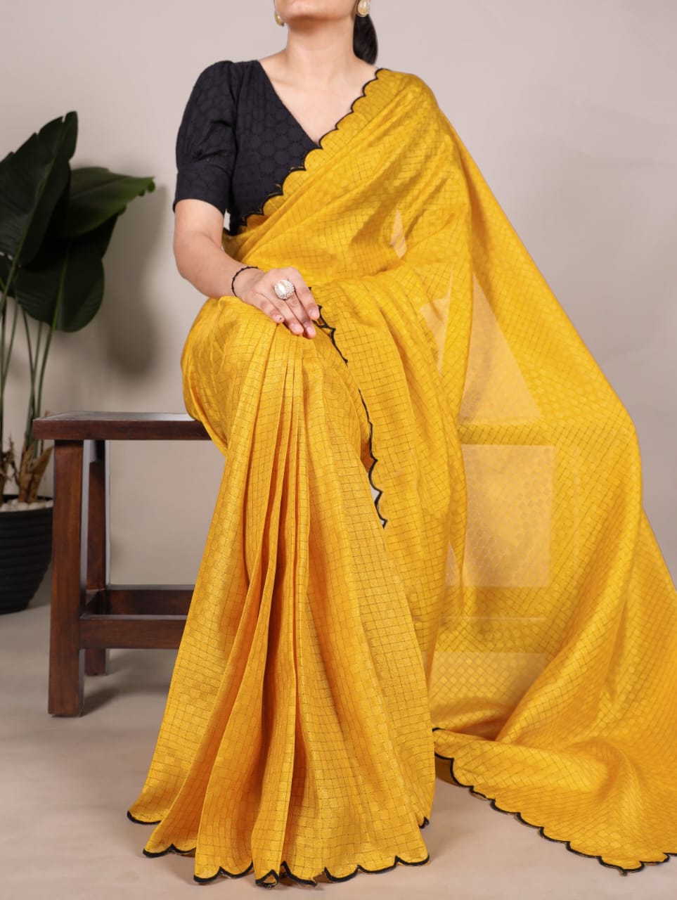 Aglow BLACk Color Gadwall Chex Arca Work Blouse(Stitched) - ANIBEY