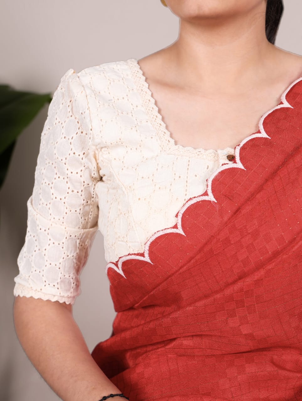 Aglow BLACk Color Gadwall Chex Arca Work Blouse(Stitched) - ANIBEY