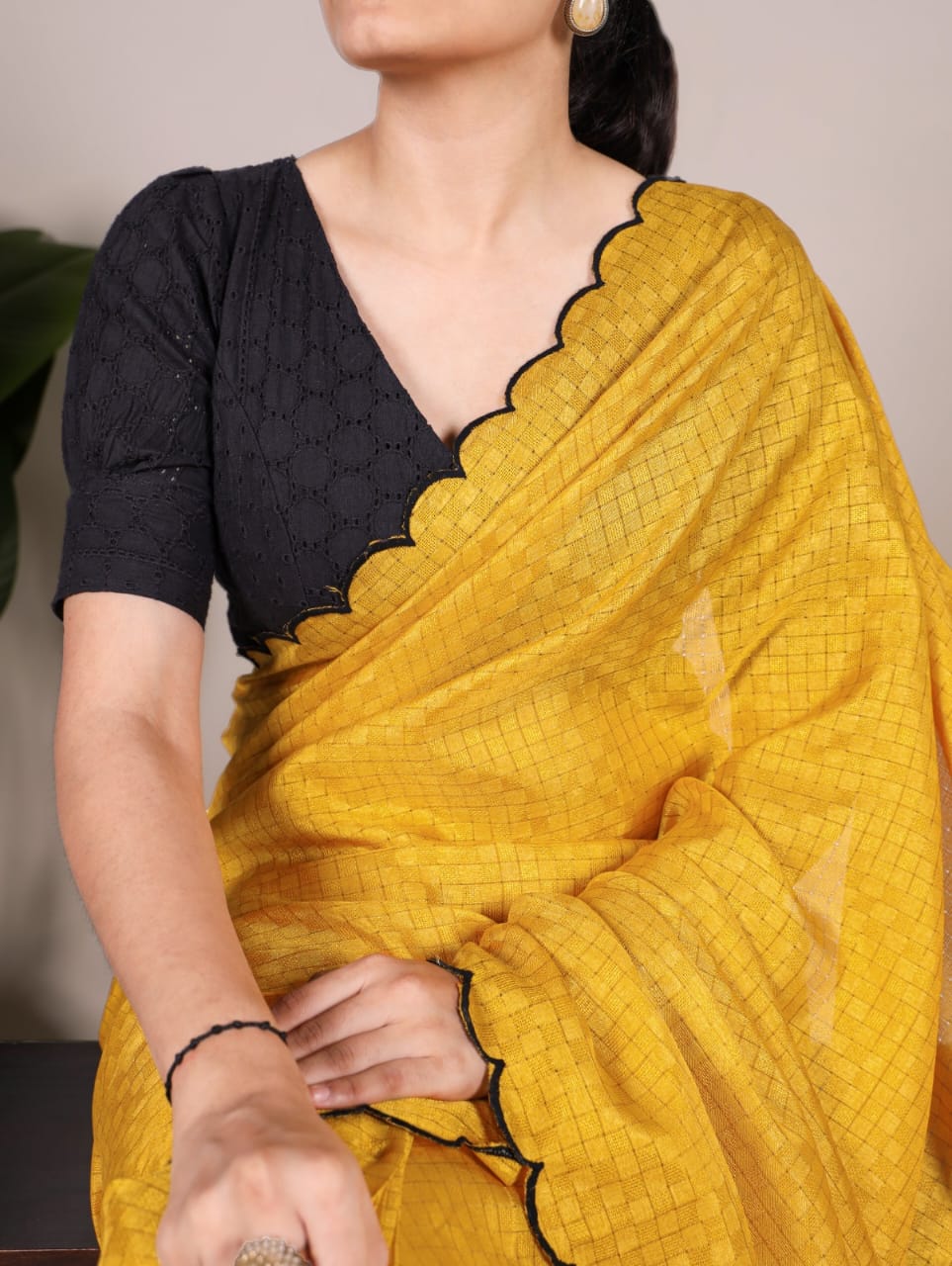 Aglow BLACk Color Gadwall Chex Arca Work Blouse(Stitched) - ANIBEY