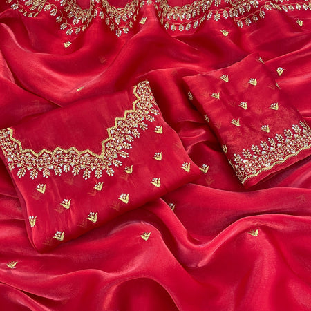 Bold Red most beautiful Zimi chu saree - ANIBEY