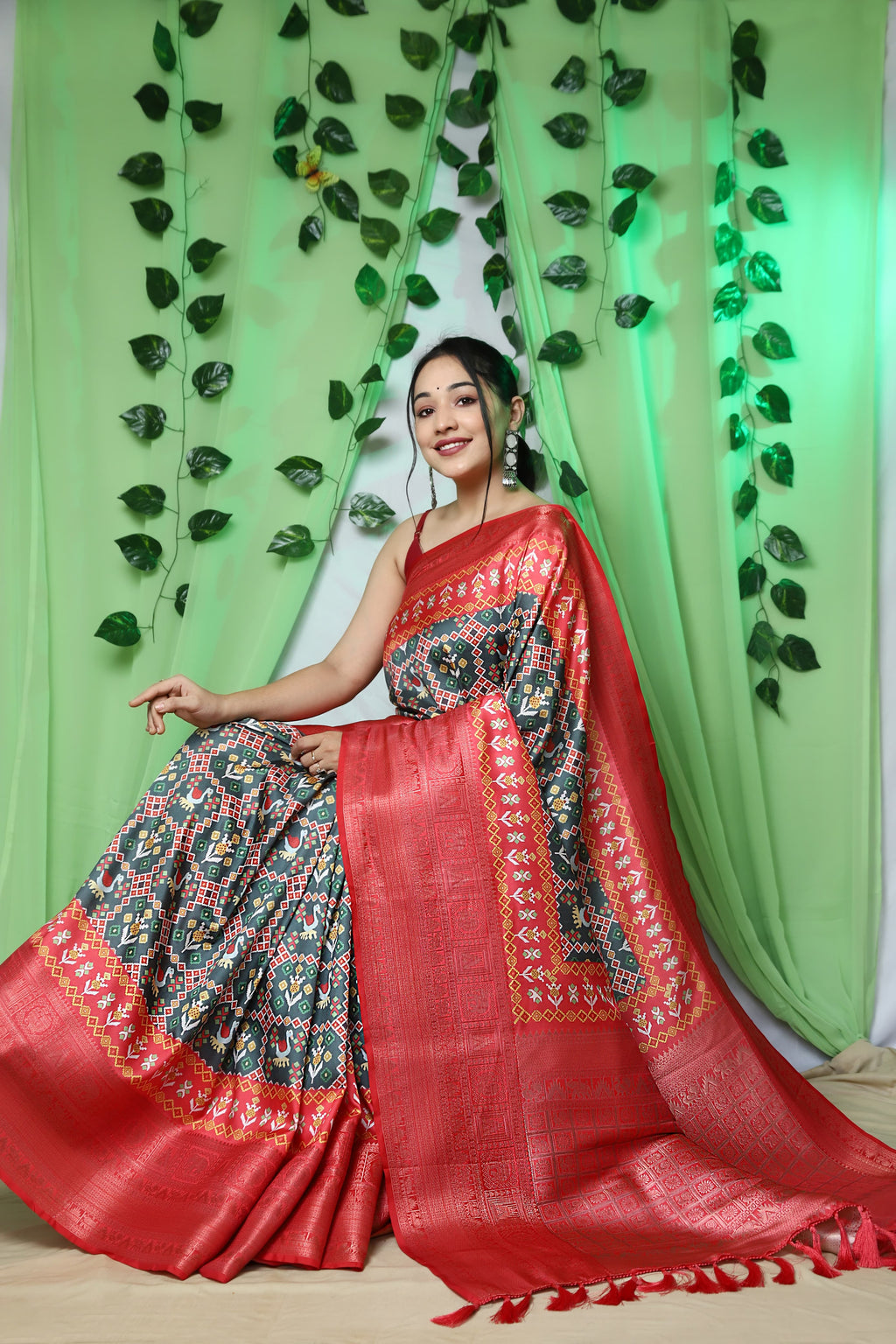 Pure   Kanchipuram Patola Digital Printed Saree Rich Pallu And Tassels - ANIBEY