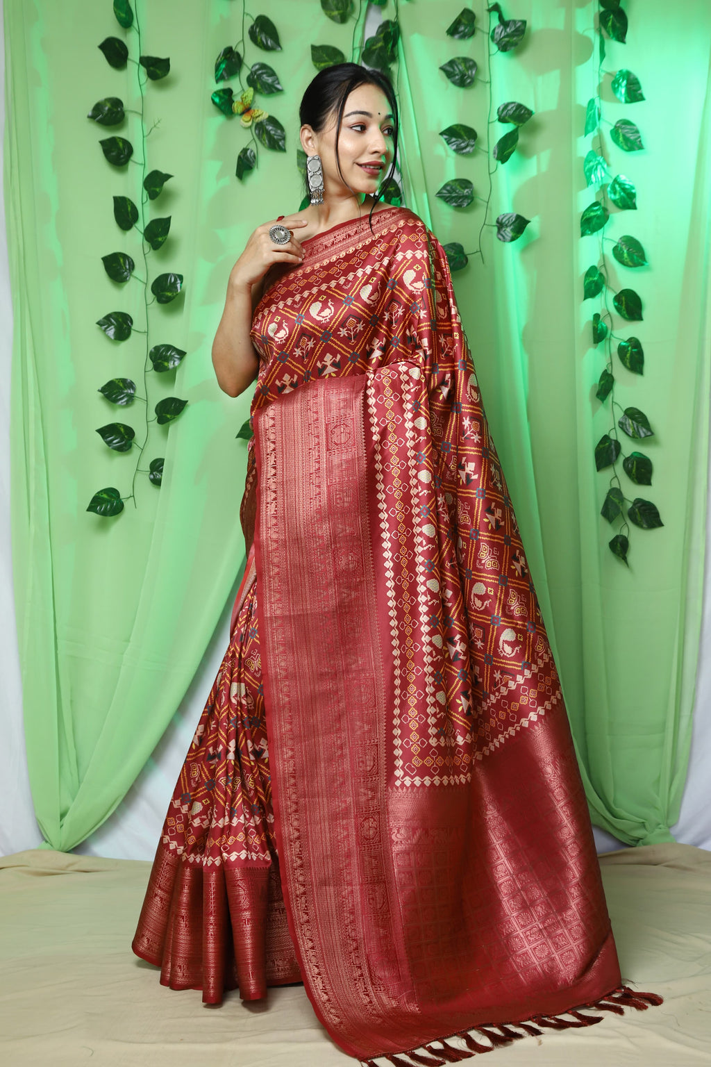 Pure   Kanchipuram Patola Digital Printed Saree Rich Pallu And Tassels - ANIBEY