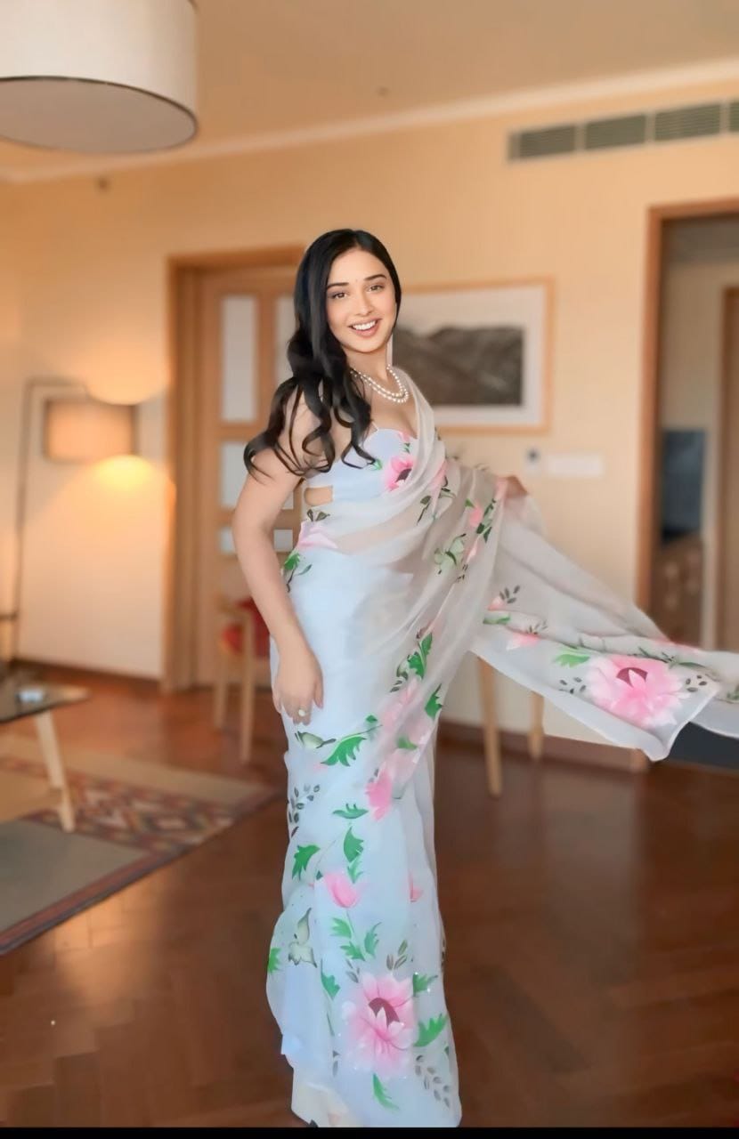 WOMEN'S PURE GEORGETT READY TO WEAR SAREE WITH - ANIBEY