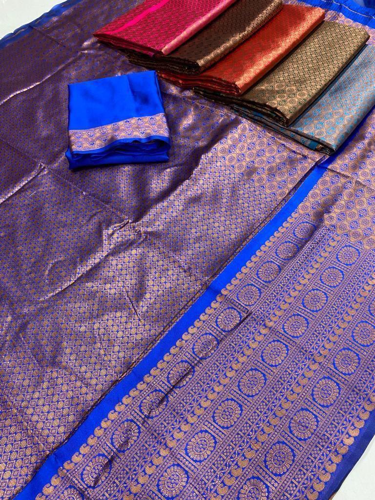 Buy SGF11 Women's Kanjivaram Pure Soft Silk Saree Pure Silver - ANIBEY