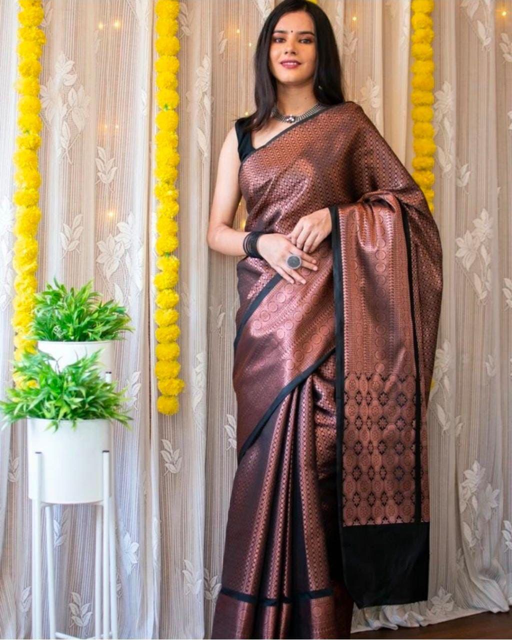 Buy SGF11 Women's Kanjivaram Pure Soft Silk Saree Pure Silver - ANIBEY