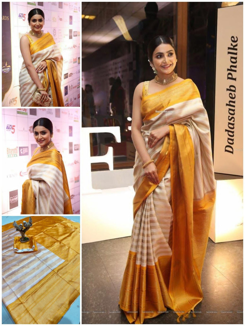 GOLDEN&WHITE BANARASI SOFT SILK SAREE BEAUTIFUL