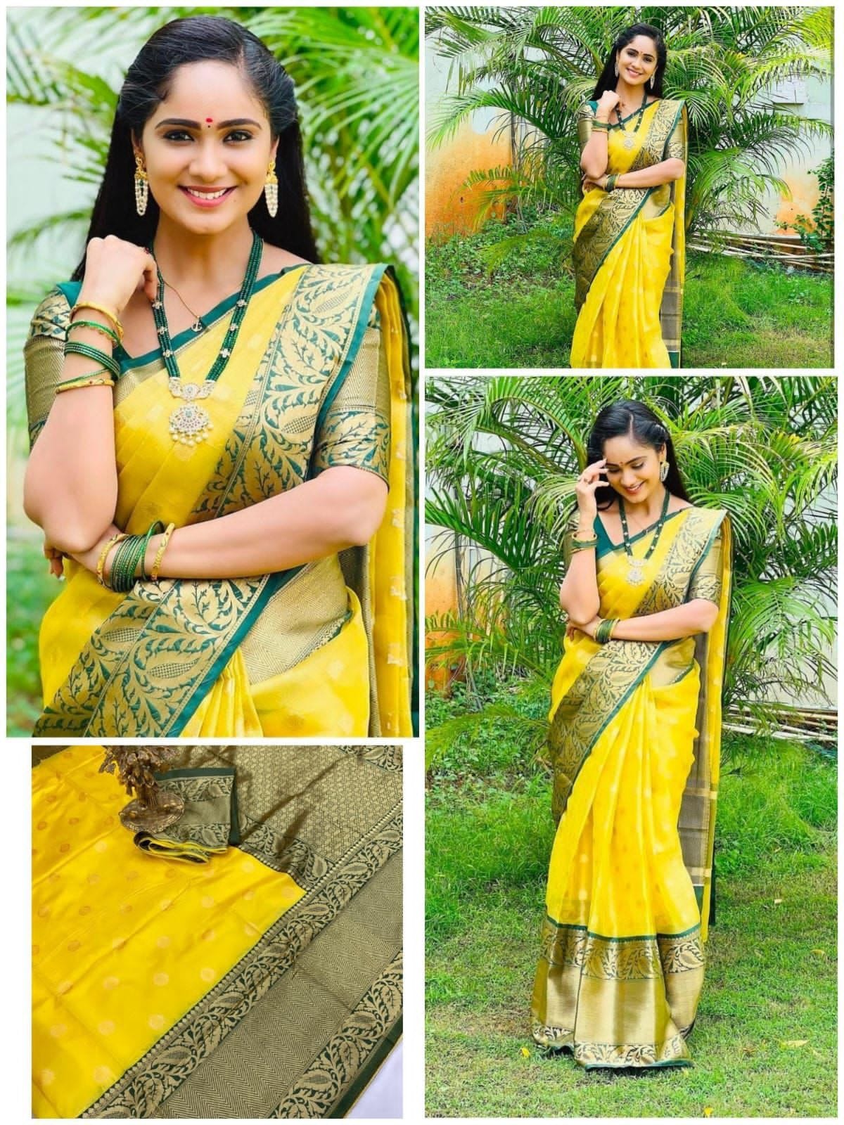 GOLDEN&WHITE BANARASI SOFT SILK SAREE BEAUTIFUL