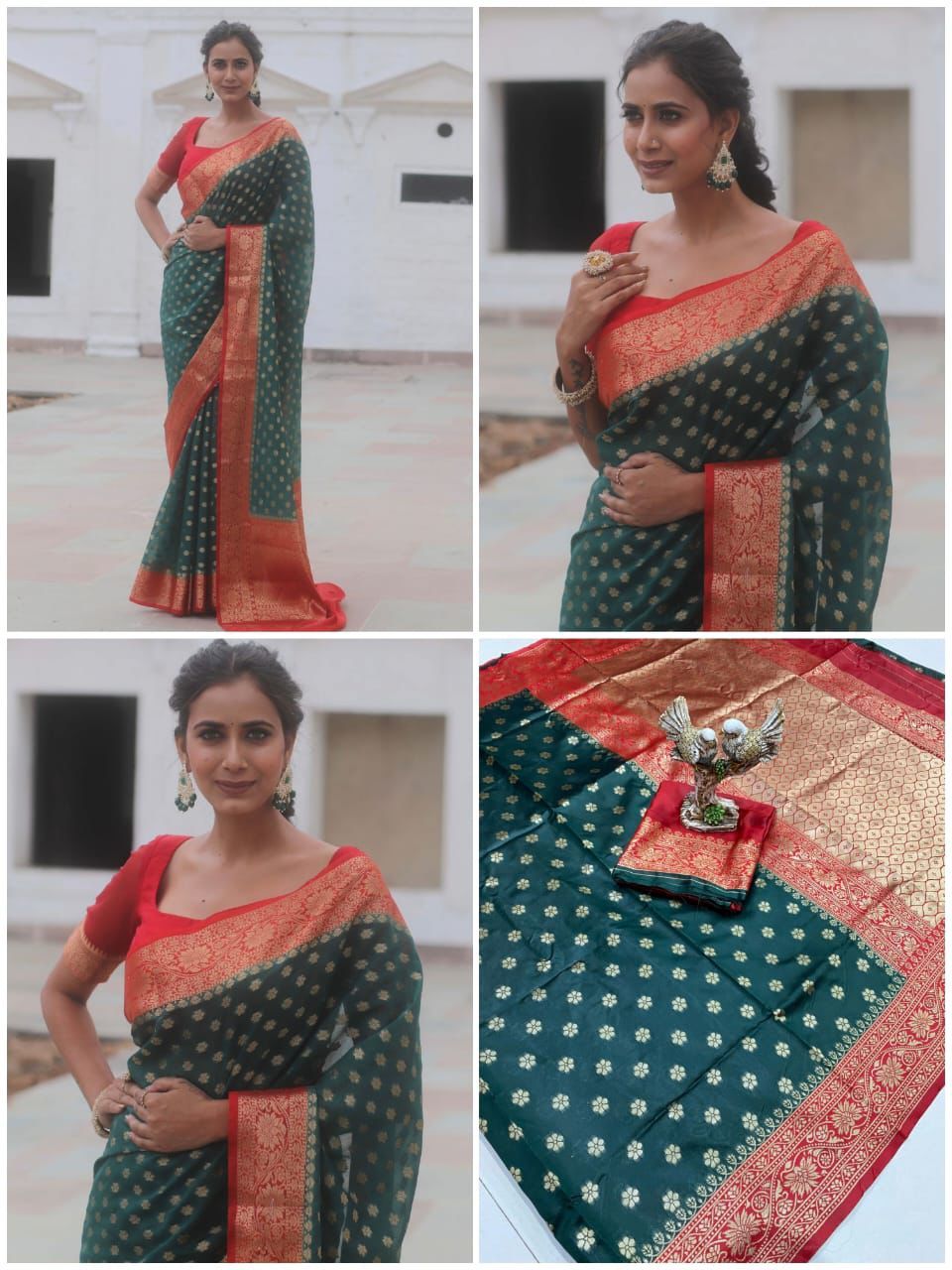 GOLDEN&WHITE BANARASI SOFT SILK SAREE BEAUTIFUL