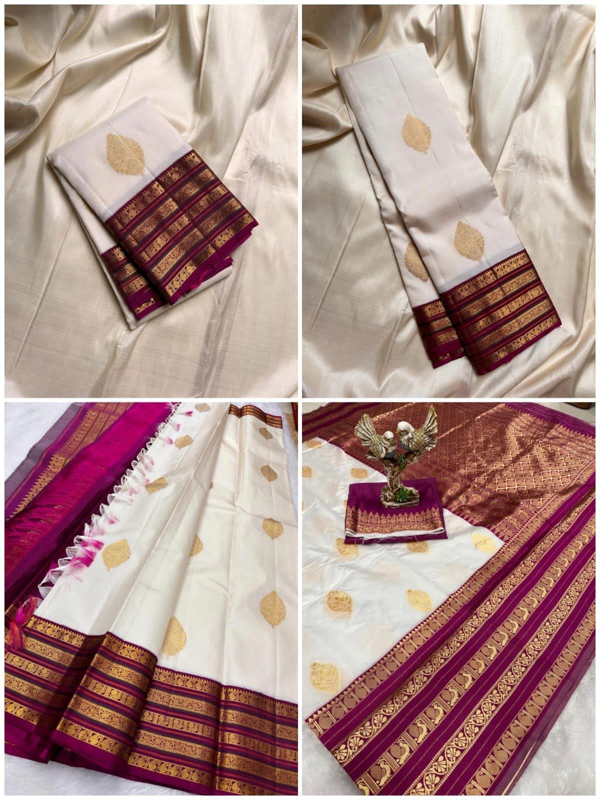 GOLDEN&WHITE BANARASI SOFT SILK SAREE BEAUTIFUL