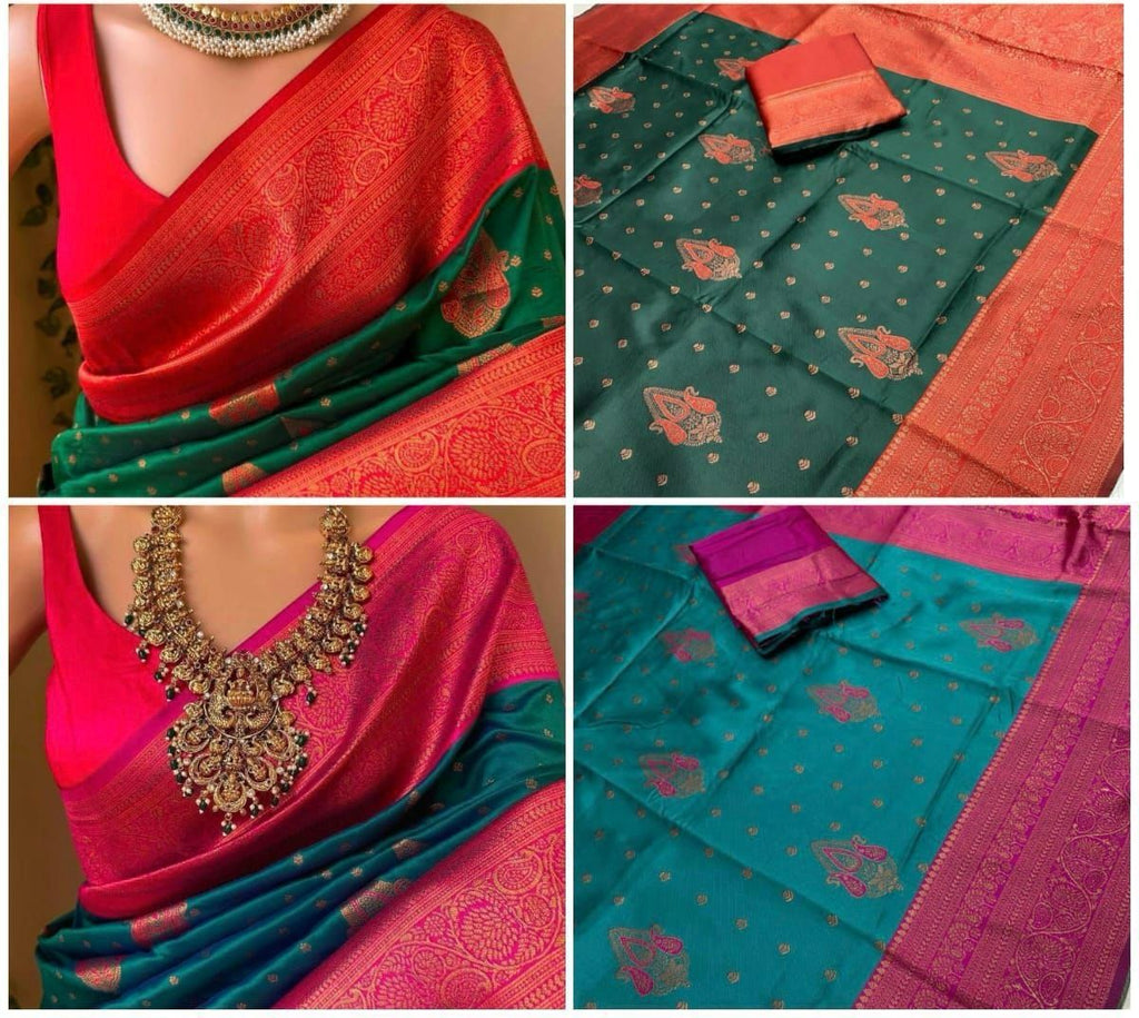 GOLDEN&WHITE BANARASI SOFT SILK SAREE BEAUTIFUL
