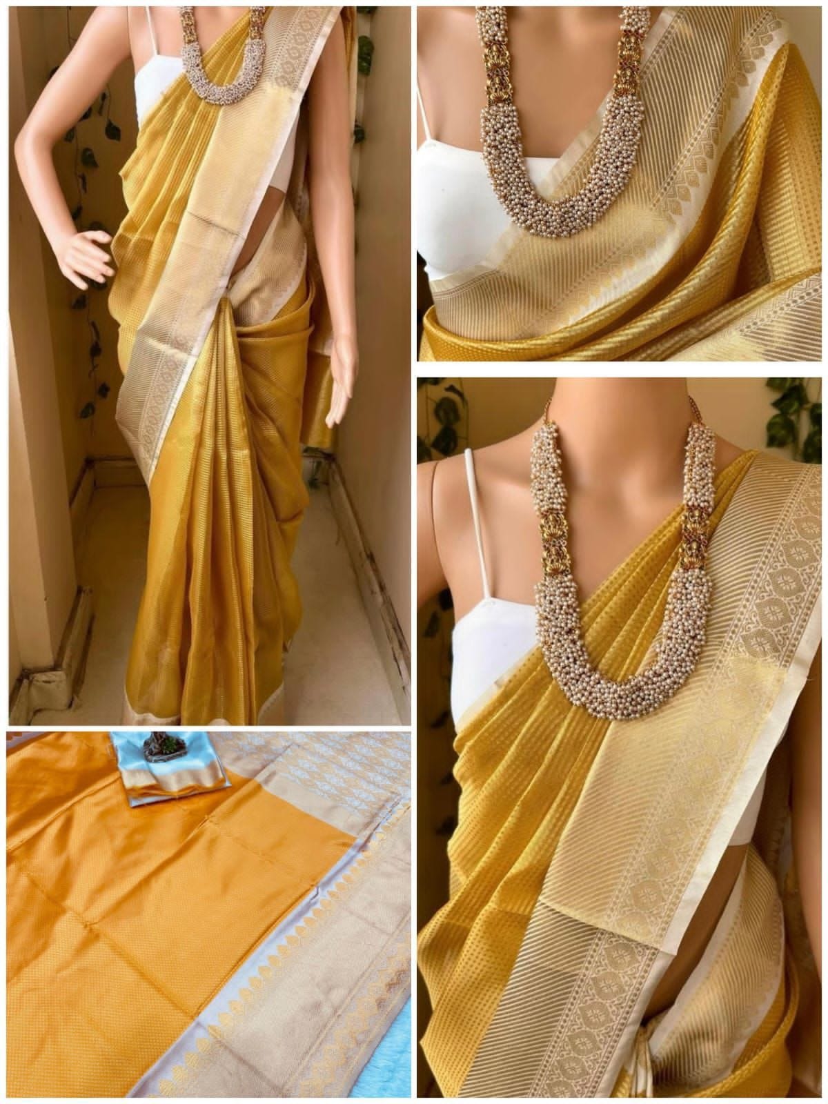 GOLDEN&WHITE BANARASI SOFT SILK SAREE BEAUTIFUL
