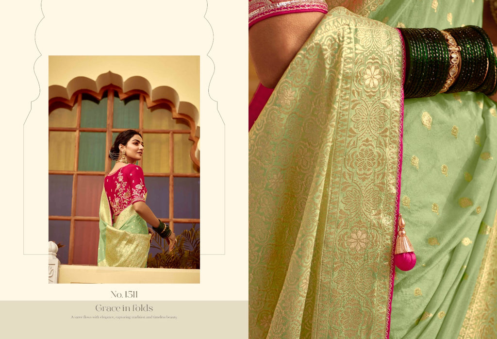 Sweet Green Woven Banarasi Designer Silk Saree With Blouse - ANIBEY