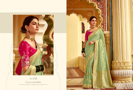 Sweet Green Woven Banarasi Designer Silk Saree With Blouse - ANIBEY