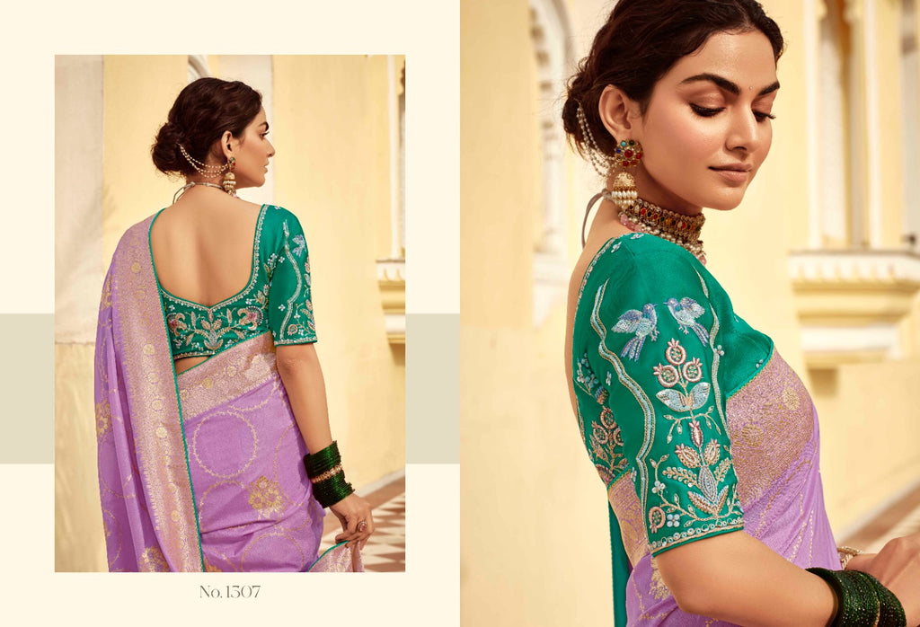 Sweet Green Woven Banarasi Designer Silk Saree With Blouse - ANIBEY