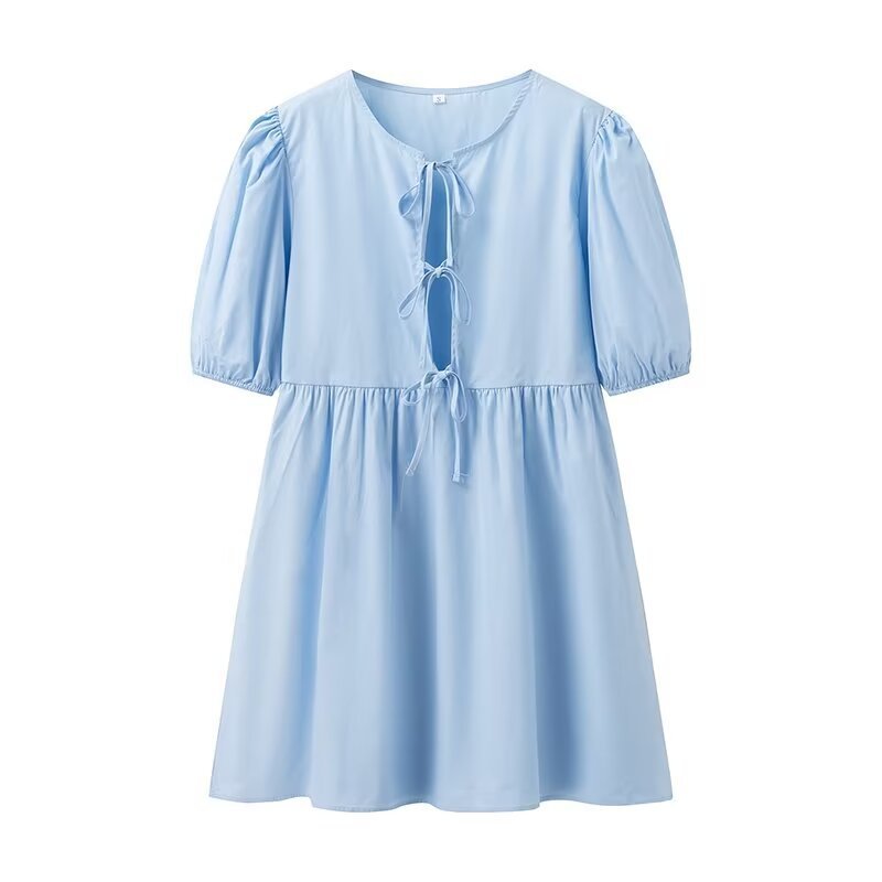 Lacing Mid-length Solid Color Shirt Dress Women - ANIBEY