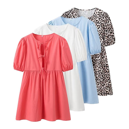 Lacing Mid-length Solid Color Shirt Dress Women - ANIBEY