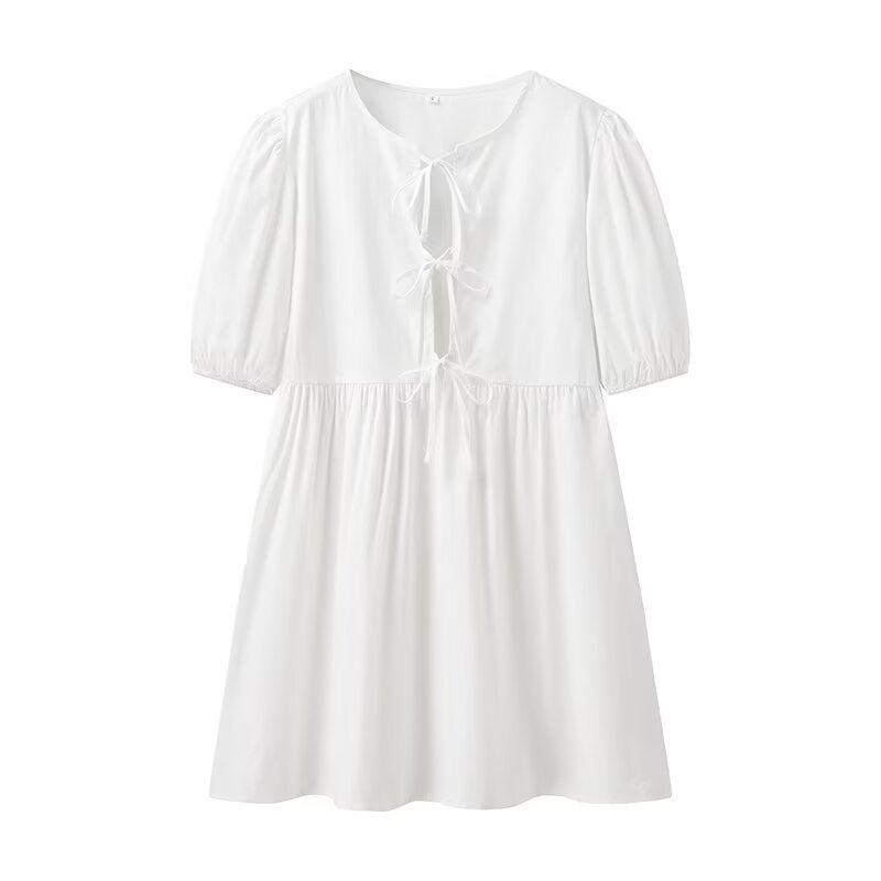 Lacing Mid-length Solid Color Shirt Dress Women - ANIBEY