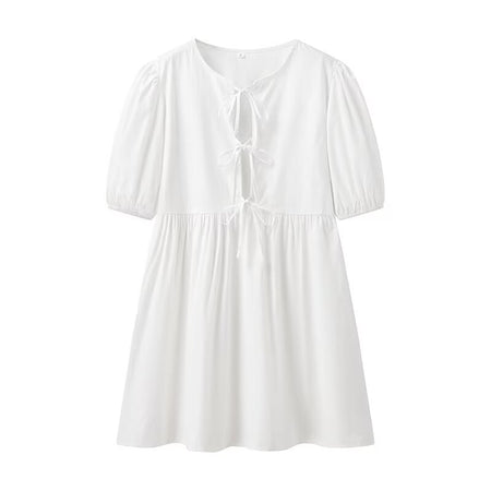 Lacing Mid-length Solid Color Shirt Dress Women - ANIBEY