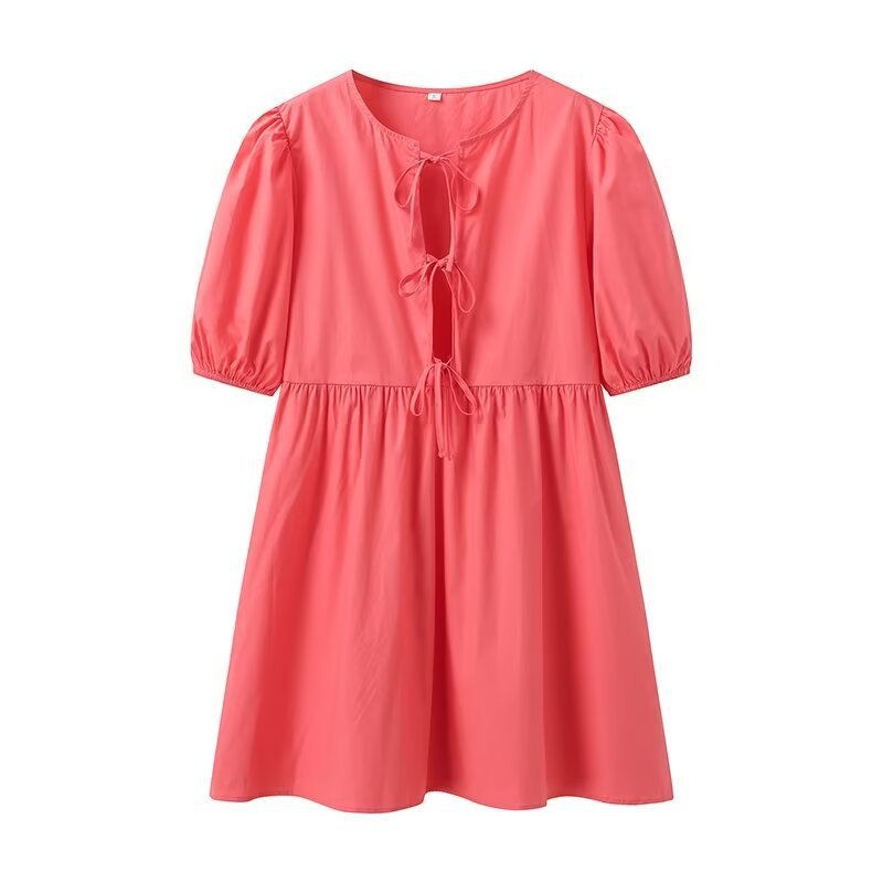 Lacing Mid-length Solid Color Shirt Dress Women - ANIBEY