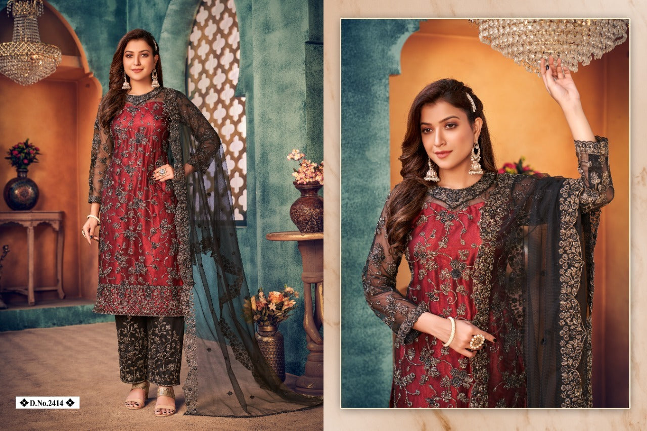 Embroidered Netted Pakistani Suit
