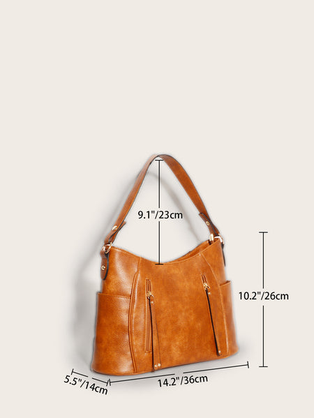 Retro Double Zipper Tassel Women's Portable Shoulder Bag - ANIBEY