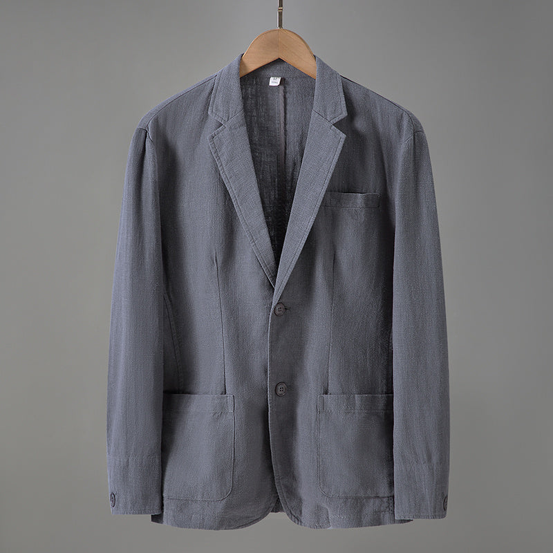Men's Long Sleeve Loose Business Casual Thin Linen Single West Cotton Linen Suit Jacket - ANIBEY