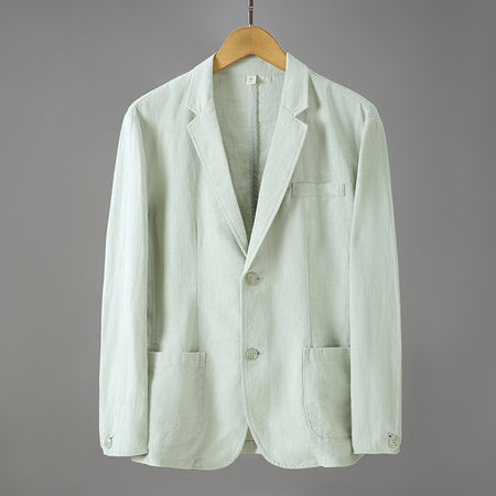 Men's Long Sleeve Loose Business Casual Thin Linen Single West Cotton Linen Suit Jacket - ANIBEY