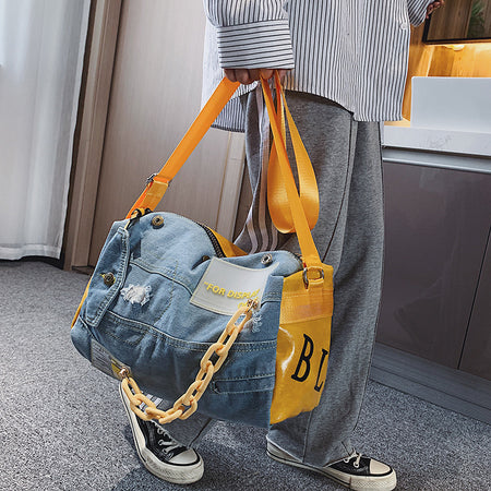 Denim Women's One-shoulder Yoga Sports Bag - ANIBEY