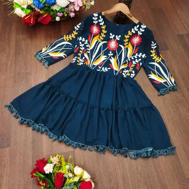 Georgette Embroidered Kurti for Women (Multicolor, S) - ANIBEY