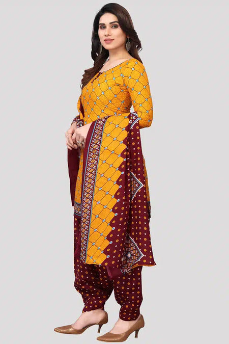 Cotton Yellow Unstitched Salwar Suit - ANIBEY