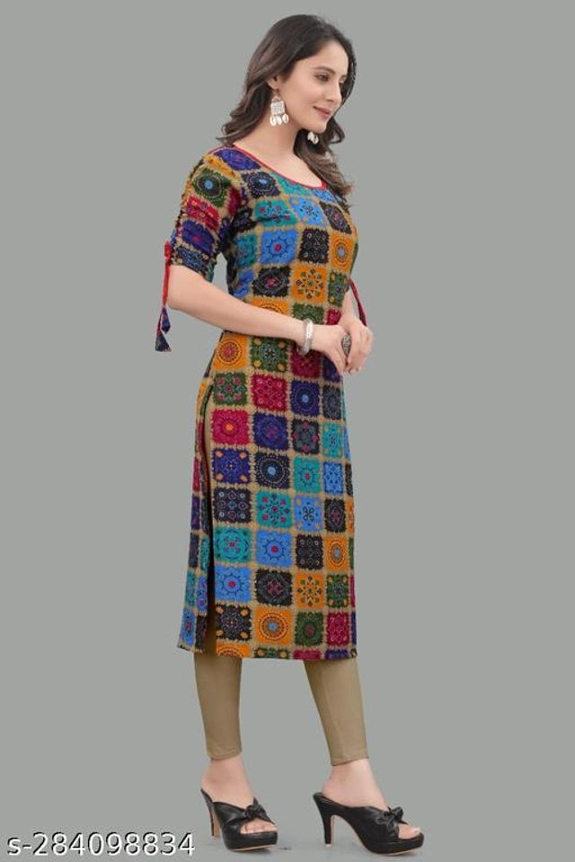 Rayon Printed Kurti for Women (Blue,M) - ANIBEY