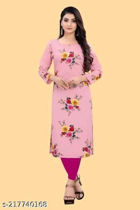 Crepe Printed Kurti for Women (Pink, S) - ANIBEY