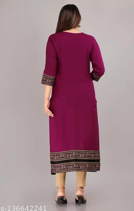 Rayon Embroidered Kurti for Women (Purple, XXS) - ANIBEY