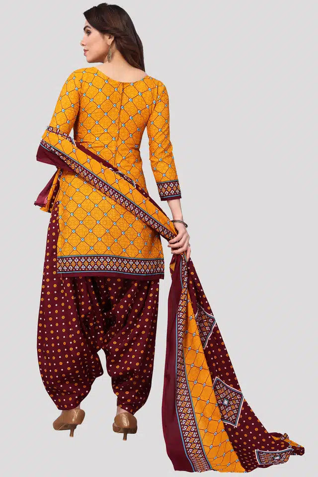Cotton Yellow Unstitched Salwar Suit - ANIBEY