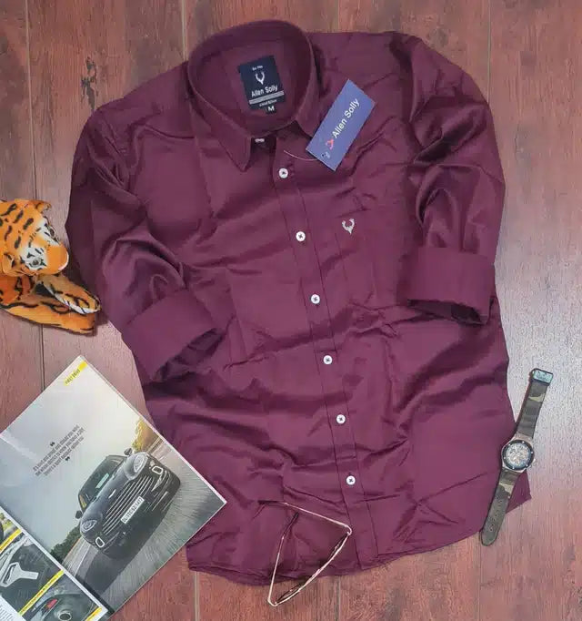 Full Sleeves Shirt for Men (Wine, M) - ANIBEY