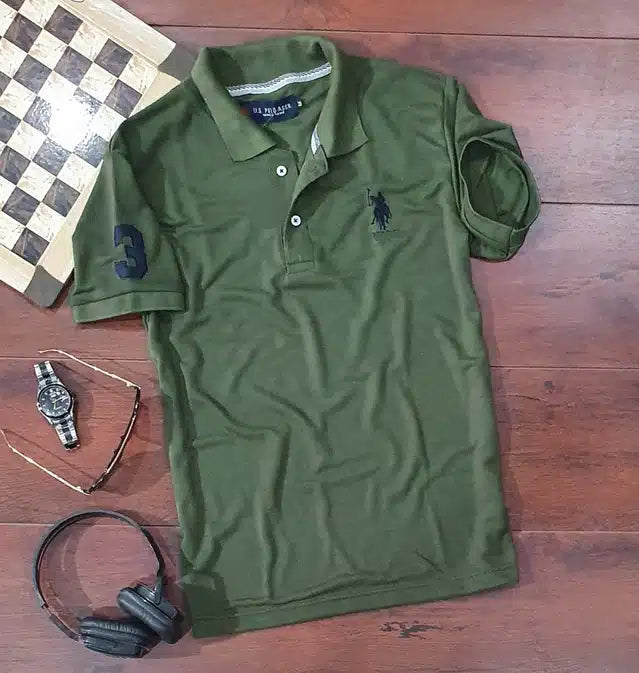 Half Sleeves Casual T-shirt for Men (Olive, M) - ANIBEY
