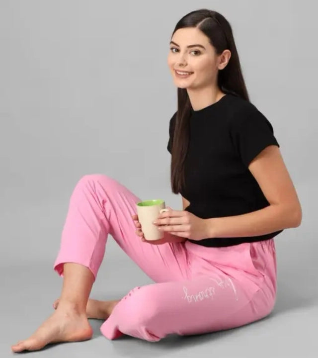 Cotton Blend Straight Fit Trouser for Women (Pink, M) - ANIBEY